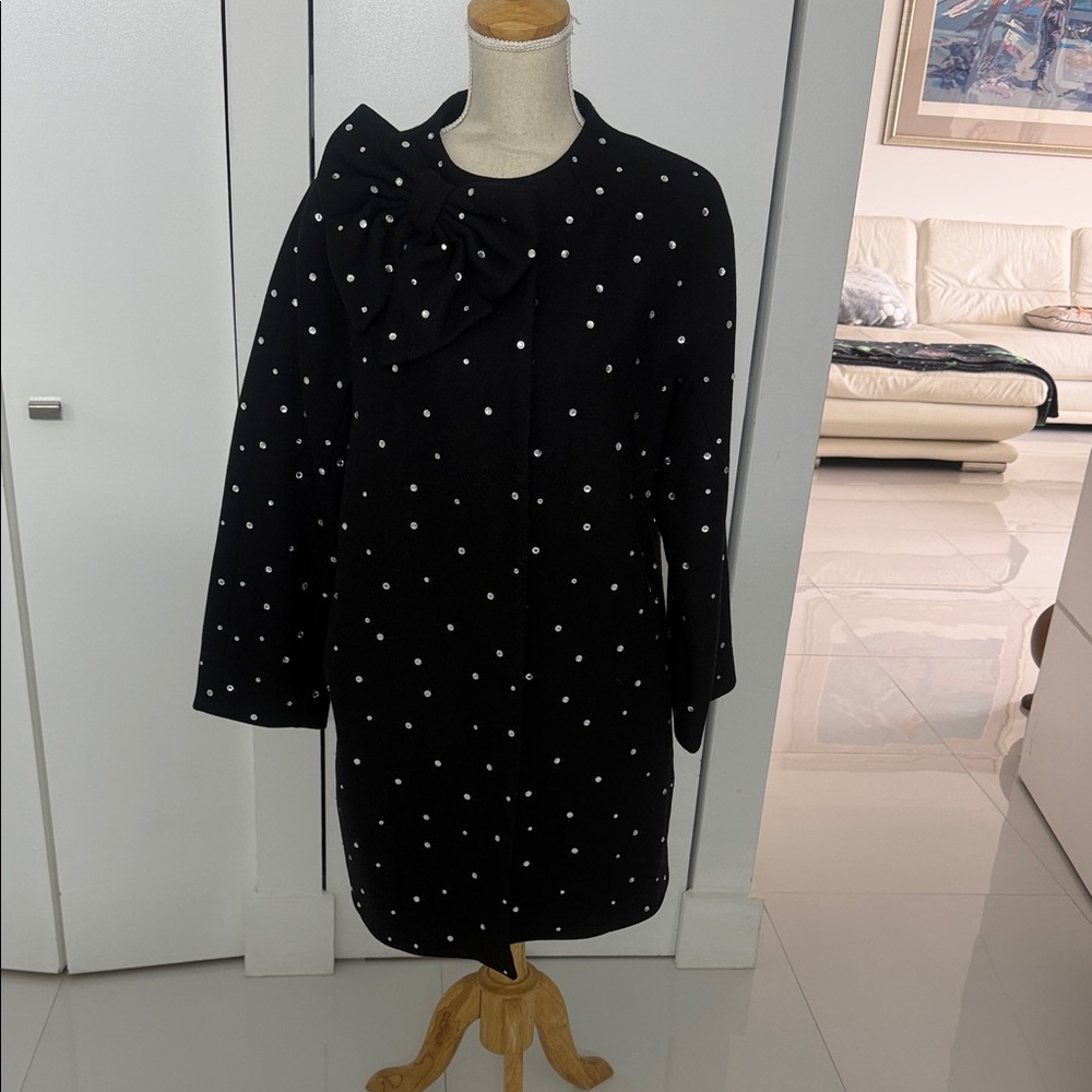 kate spade Black Rhinestone Dorothy Coat with Bow Accent